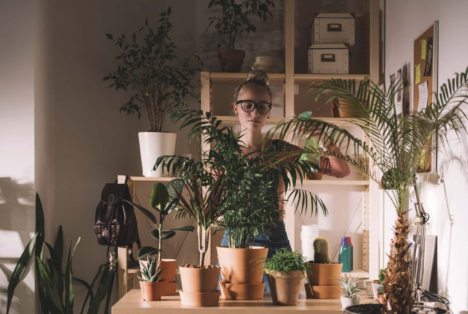 Woman watering plants