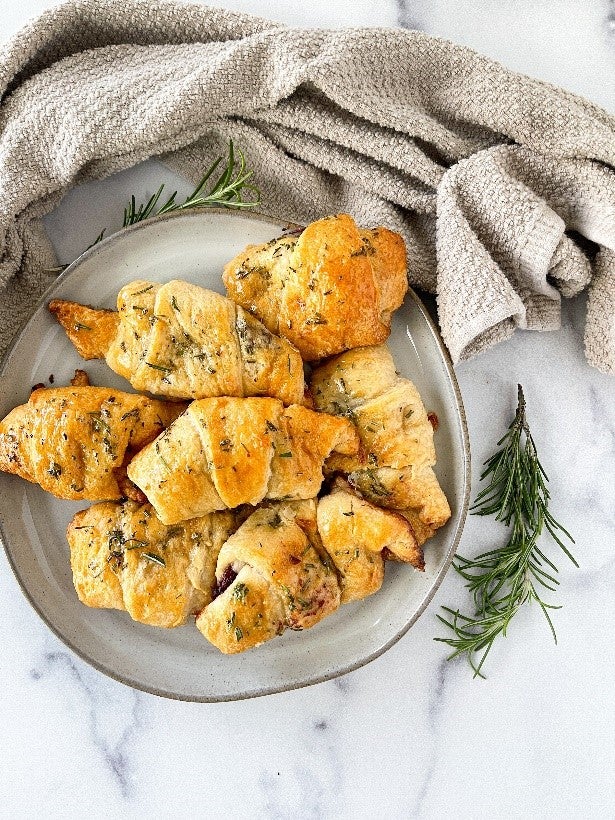 Mozzarella, Cranberry & Raspberry Crescent Rolls with Honey Rosemary Glaze